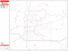 Terre Haute Wall Map Zip Code Red Line Style 2024